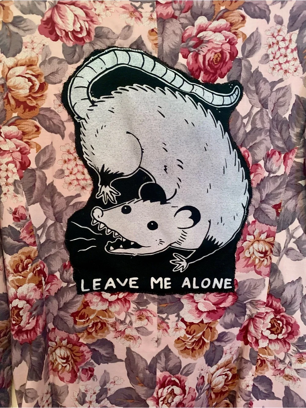 Floral Pink Blazer with 'Leave Me Alone' Opossum Patch - Picture 10 of 10